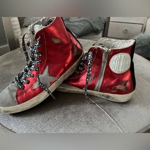 Auth golden goose Francy red high top sneakers SZ 35 5